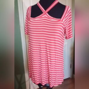 Andree by Unit,Orange & white  ladies blouse, size L